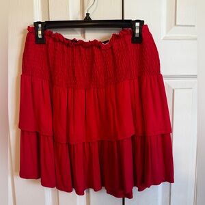 white birch Red Tiered Smocked-Waist Skirt